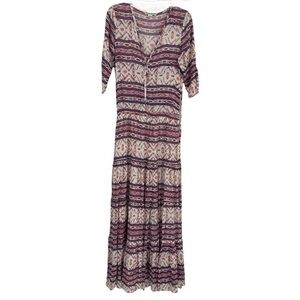 Alphamoment Size 36  (small) Maxi Dress Southwest Aztec 3/4 Sleeve V Neck